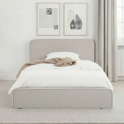 Lit simple BELARTI 90 x 190 cm rembourré, revêtement en tissu - Gris clair