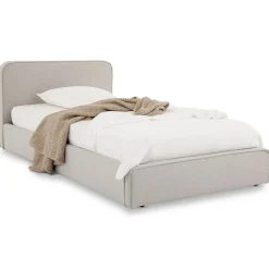 Lit simple BELARTI 90 x 190 cm rembourré, revêtement en tissu - Gris clair