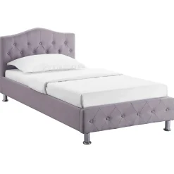 Lit simple BIARRITZ, 90 x 190 cm, capitonné avec sommier, revêtement en tissu gris