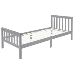 Lit simple bois de pin gris clair d'adolescents avec sommier à lattes 200x90 cm