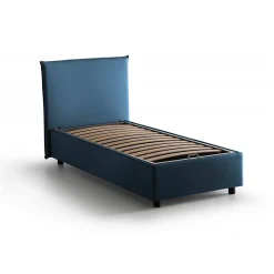 Lit simple Bruna, Lit coffre avec revêtement en tissu, 100% Made in Italy, Ouverture frontale, adapté pour matelas 80x190 cm, Bleu