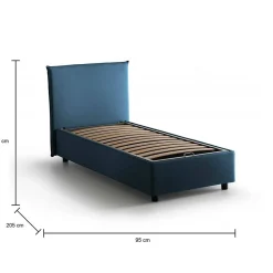 Lit simple Bruna, Lit coffre avec revêtement en tissu, 100% Made in Italy, Ouverture frontale, adapté pour matelas 80x190 cm, Bleu