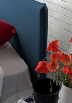 Lit simple Bruna, Lit coffre avec revêtement en tissu, 100% Made in Italy, Ouverture frontale, adapté pour matelas 80x190 cm, Bleu