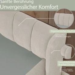 Lit Simple Capitonné 90x200 cm - avec Dossier Confortable, Revêtement en Chenille Doux, Couleur Beige - Sans Matelas