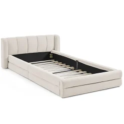 Lit Simple Capitonné 90x200 cm - avec Dossier Confortable, Revêtement en Chenille Doux, Couleur Beige - Sans Matelas