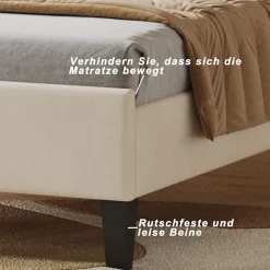 Lit simple capitonnés 90 x 200 cm, tête de lit en forme de fleur, sommier à lattes, velours, Beige