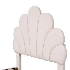 Lit simple capitonnés 90 x 200 cm - tête de lit en forme de fleur - sommier à lattes - velours - Beige