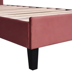 Lit simple capitonnés 90 x 200 cm, tête de lit en forme de fleur, sommier à lattes, velours, Rouge