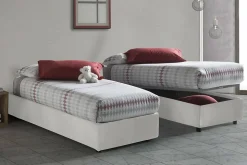 Lit simple Dalfan, Lit coffre avec revêtement en similcuir, Ouverture frontale, avec matelas 80x200 cm inclus, Blanc