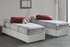 Lit simple Dalfan, Lit coffre avec revêtement en similcuir, Ouverture frontale, avec matelas 80x200 cm inclus, Blanc