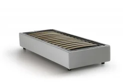 Lit simple Dalfan, Lit coffre avec revêtement en similcuir, Ouverture frontale, avec matelas 80x200 cm inclus, Blanc