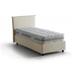 Lit simple Daquin, Lit coffre avec revêtement en tissu, Ouverture frontale, avec matelas 80x190 cm inclus, Beige
