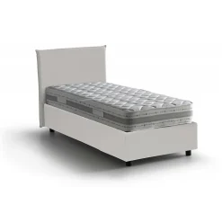 Lit simple Dargill, Lit coffre avec revêtement en similcuir, Ouverture latérale, avec matelas 80x190 cm inclus, Blanc