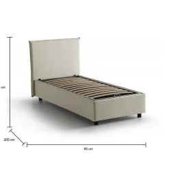 Lit simple Darut, Lit coffre avec revêtement en tissu, Ouverture latérale, adapté pour matelas 80x190 cm, Beige