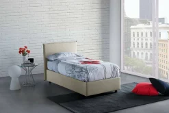 Lit simple Darut, Lit coffre avec revêtement en tissu, Ouverture latérale, adapté pour matelas 80x190 cm, Beige