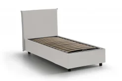 Lit simple Day, Lit coffre avec revêtement en similcuir, Ouverture frontale, adapté pour matelas 80x200 cm, Blanc