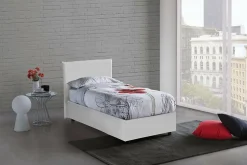 Lit simple Day, Lit coffre avec revêtement en similcuir, Ouverture frontale, adapté pour matelas 80x200 cm, Blanc