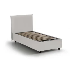 Lit simple Day, Lit coffre avec revêtement en similcuir, Ouverture frontale, adapté pour matelas 80x200 cm, Blanc