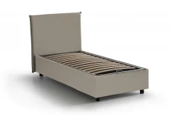 Lit simple Dbabb, Lit coffre avec revêtement en similcuir, Ouverture frontale, avec matelas 80x200 cm inclus, Taupe
