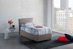 Lit simple Dbacchi, Lit coffre avec revêtement en tissu, Ouverture frontale, adapté pour matelas 80x200 cm, Taupe