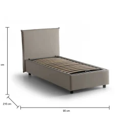 Lit simple Dbacchi, Lit coffre avec revêtement en tissu, Ouverture frontale, adapté pour matelas 80x200 cm, Taupe