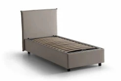 Lit simple Dbacchi, Lit coffre avec revêtement en tissu, Ouverture frontale, adapté pour matelas 80x200 cm, Taupe