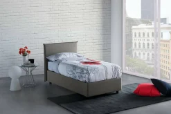 Lit simple Dbaston, Lit coffre avec revêtement en tissu, Ouverture frontale, avec matelas 90x200 cm inclus, Gris