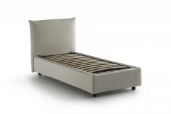 Lit simple Dborbe, Lit coffre avec revêtement en tissu, Ouverture latérale, avec matelas 80x190 cm inclus, Beige