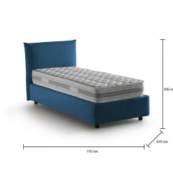Lit simple Dborbe, Lit coffre avec revêtement en tissu, Ouverture latérale, avec matelas 80x190 cm inclus, Bleu