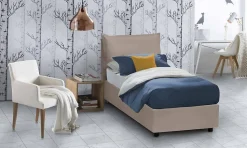 Lit simple Dbruman, Lit coffre avec revêtement en similcuir, Ouverture frontale, adapté pour matelas 80x200 cm, Taupe