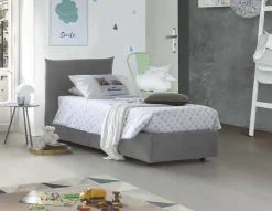 Lit simple Dbut, Lit coffre avec revêtement en tissu, 100% Made in Italy, Ouverture frontale, avec matelas 80x190 cm inclus, Gris