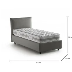 Lit simple Dbut, Lit coffre avec revêtement en tissu, 100% Made in Italy, Ouverture frontale, avec matelas 80x190 cm inclus, Gris