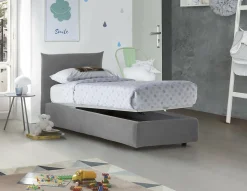 Lit simple Dbut, Lit coffre avec revêtement en tissu, 100% Made in Italy, Ouverture frontale, avec matelas 80x190 cm inclus, Gris