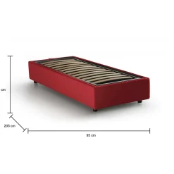 Lit simple Dhol, Lit coffre avec revêtement en tissu, Ouverture latérale, adapté pour matelas 80x190 cm, Rouge