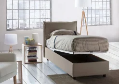 Lit simple Dloset, Lit coffre avec revêtement en tissu, Ouverture frontale, avec matelas 90x190 cm inclus, Taupe