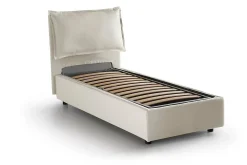 Lit simple Dloset, Lit coffre avec revêtement en tissu, Ouverture frontale, avec matelas 90x190 cm inclus, Beige