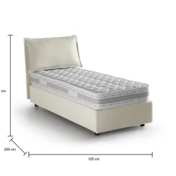Lit simple Dloset, Lit coffre avec revêtement en tissu, Ouverture frontale, avec matelas 90x190 cm inclus, Beige