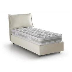 Lit simple Dloset, Lit coffre avec revêtement en tissu, Ouverture frontale, avec matelas 90x190 cm inclus, Beige