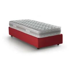 Lit simple Dmaiell, Lit coffre avec revêtement en tissu, Ouverture frontale, avec matelas 80x200 cm inclus, Rouge