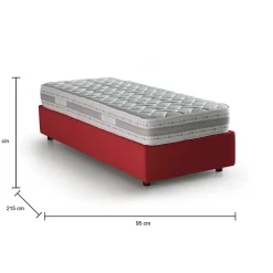 Lit simple Dmaiell, Lit coffre avec revêtement en tissu, Ouverture frontale, avec matelas 80x200 cm inclus, Rouge
