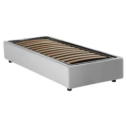 Lit simple Dmaiell, Lit coffre avec revêtement en tissu, Ouverture frontale, avec matelas 80x200 cm inclus, Blanc