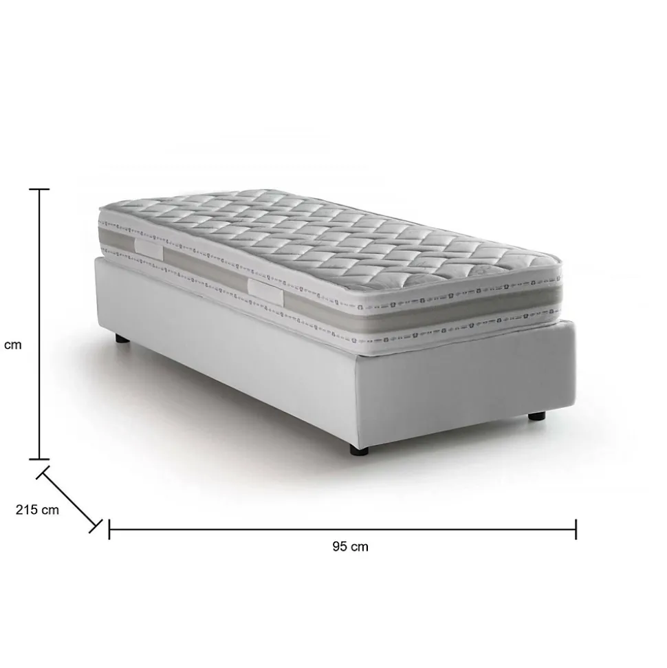 Lit simple Dmaiell, Lit coffre avec revêtement en tissu, Ouverture frontale, avec matelas 80x200 cm inclus, Blanc