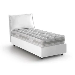Lit simple Dmarcon, Lit coffre avec revêtement en tissu, Ouverture frontale, avec matelas 80x200 cm inclus, Blanc