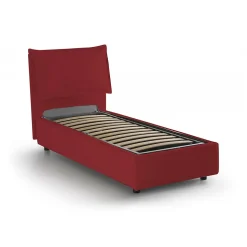 Lit simple Dpal, Lit coffre avec revêtement en tissu, Ouverture frontale, adapté pour matelas 90x190 cm, Rouge