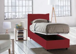 Lit simple Dpal, Lit coffre avec revêtement en tissu, Ouverture frontale, adapté pour matelas 90x190 cm, Rouge