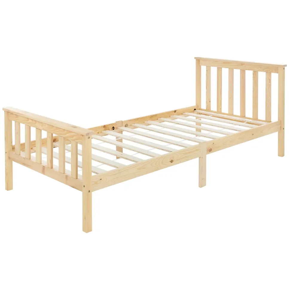 Lit simple en bois de pin naturel d'adolescents avec sommier à lattes 200x90 cm