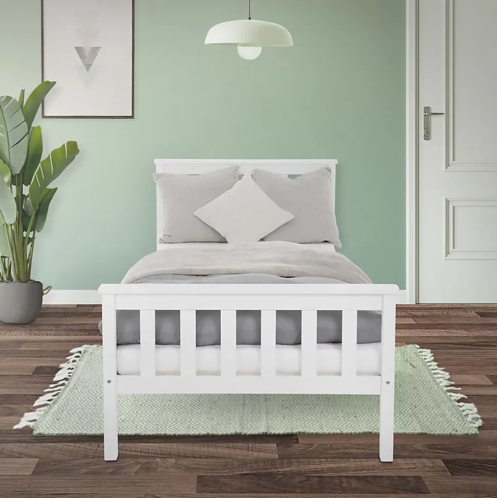 Lit simple en bois de pin blanc d'adolescents avec sommier à lattes 200x90 cm