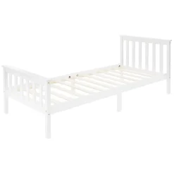 Lit simple en bois de pin blanc d'adolescents avec sommier à lattes 200x90 cm