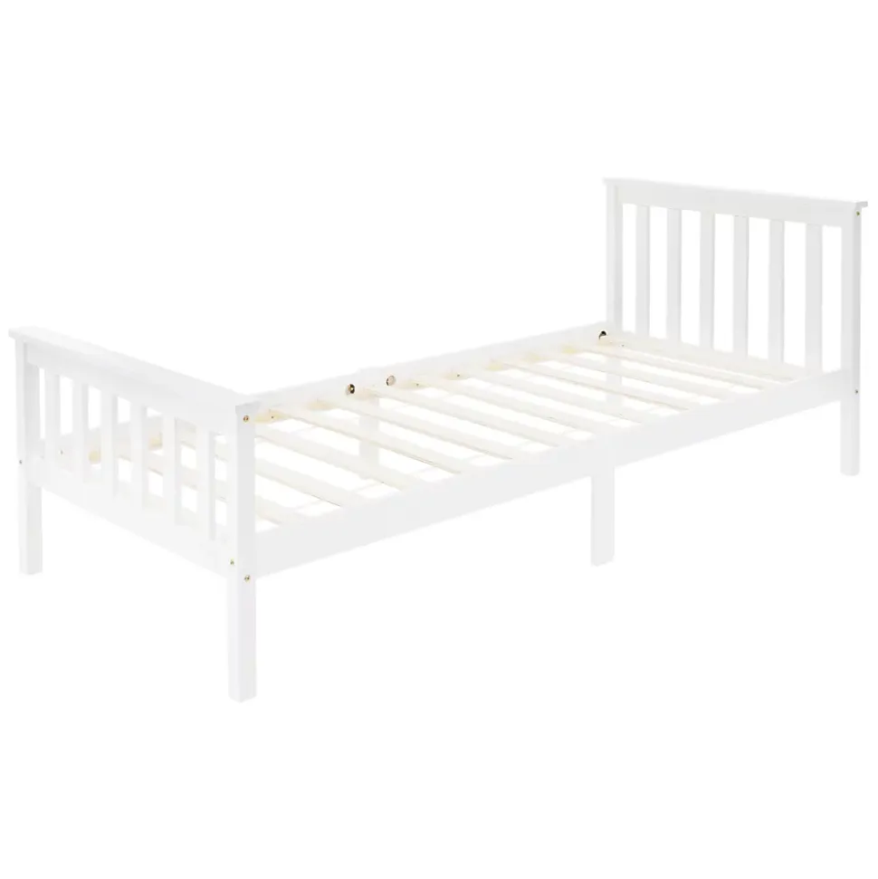 Lit simple en bois de pin blanc d'adolescents avec sommier à lattes 200x90 cm