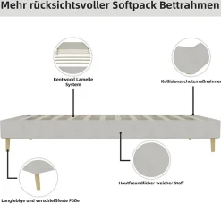 Lit Simple Enfant 90x200 cm - sans Tête de Lit, Revêtement en Velours et Cadre Bas, Composite et Métal, sans Matelas, Beige
